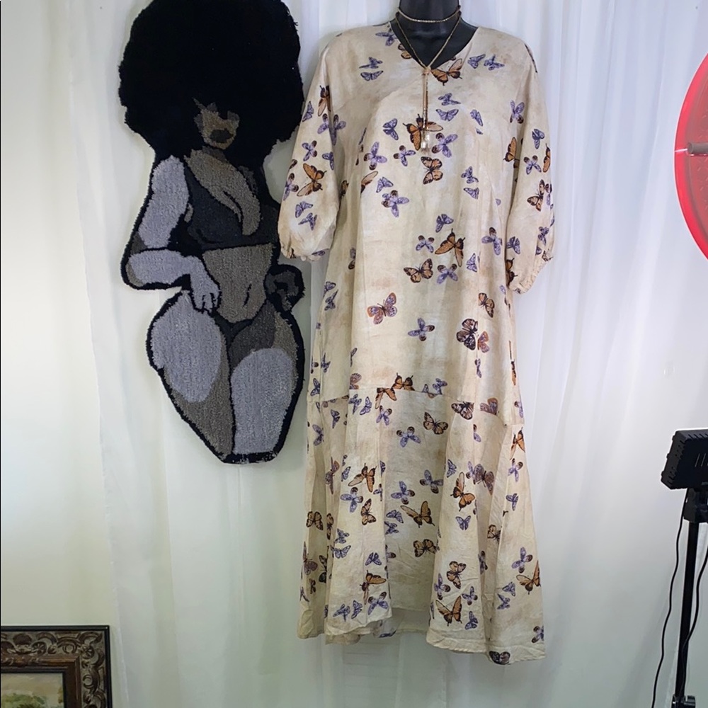 Chic Cream and Purple Long Sleeve Dress